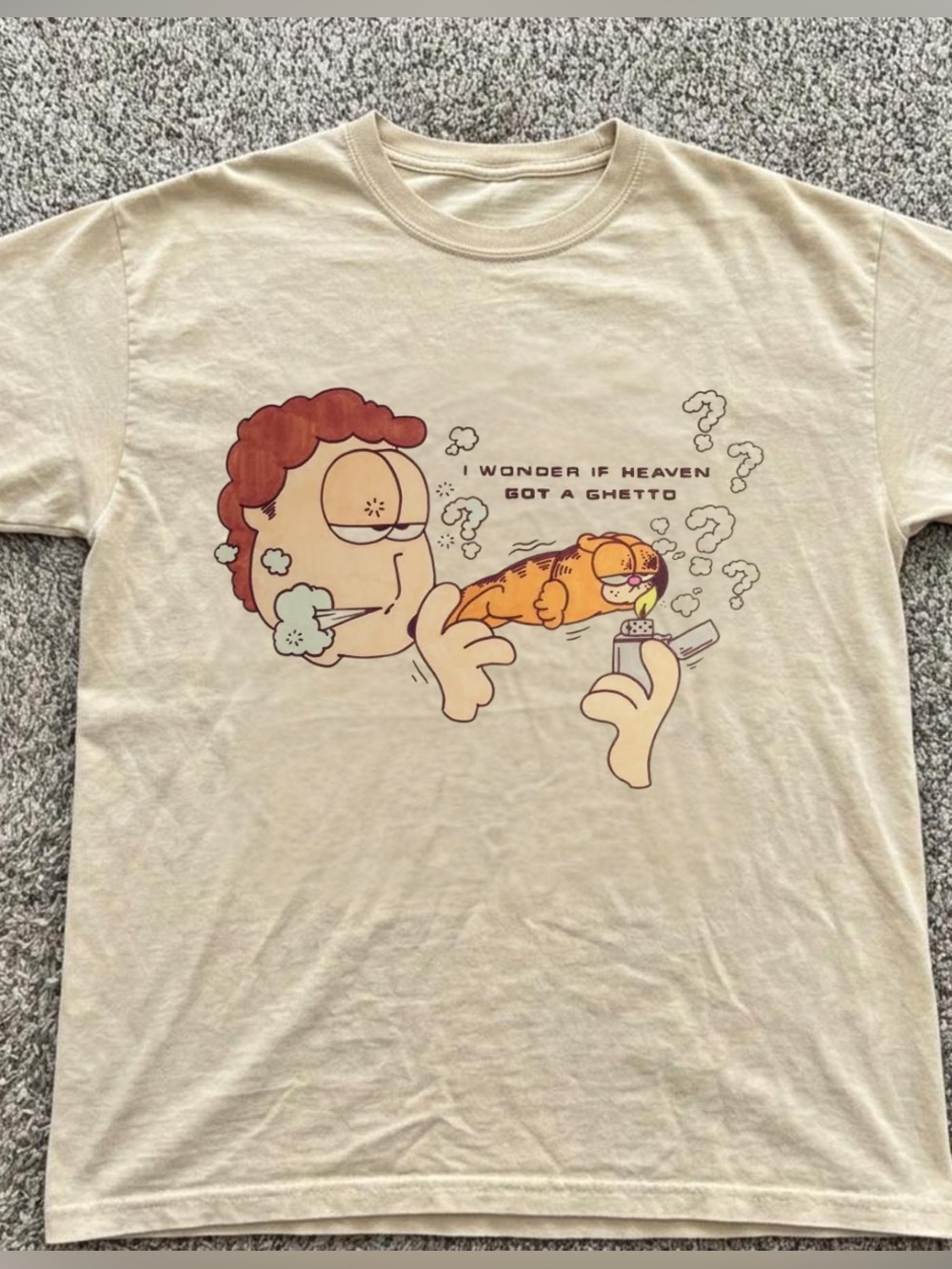 Gildan Offwhite Garfield Smoking Graphic Tee